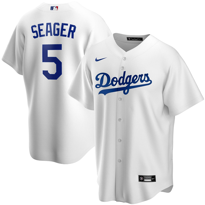 2020 MLB Men Los Angeles Dodgers Corey Seager Nike White Home 2020 Replica Player Jersey 1